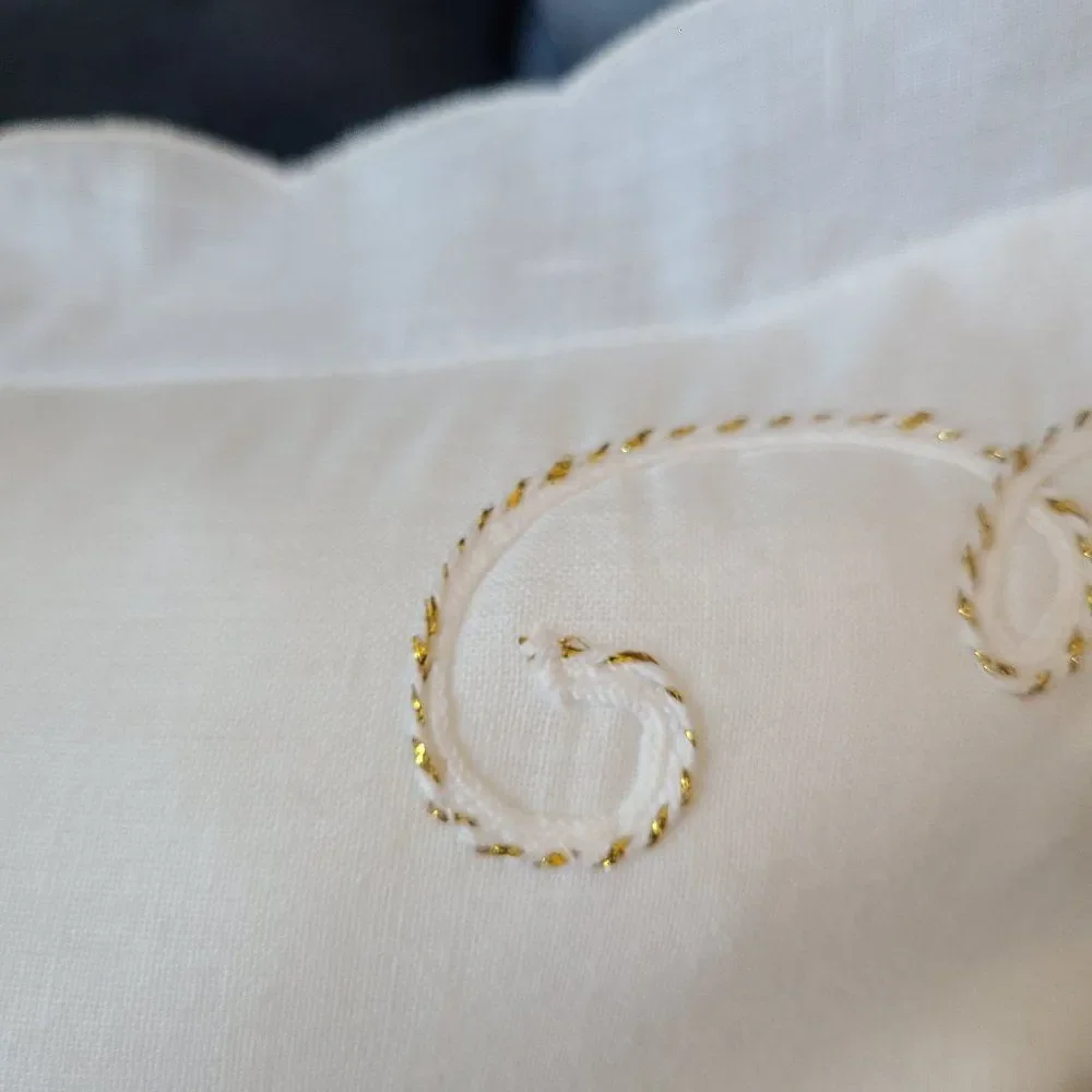 Christmas Snowmen Embroidered Throw Pillow Gold Cord Embellished Scalloped Trim